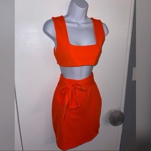 Bright Orange Two Piece Skirt Set
